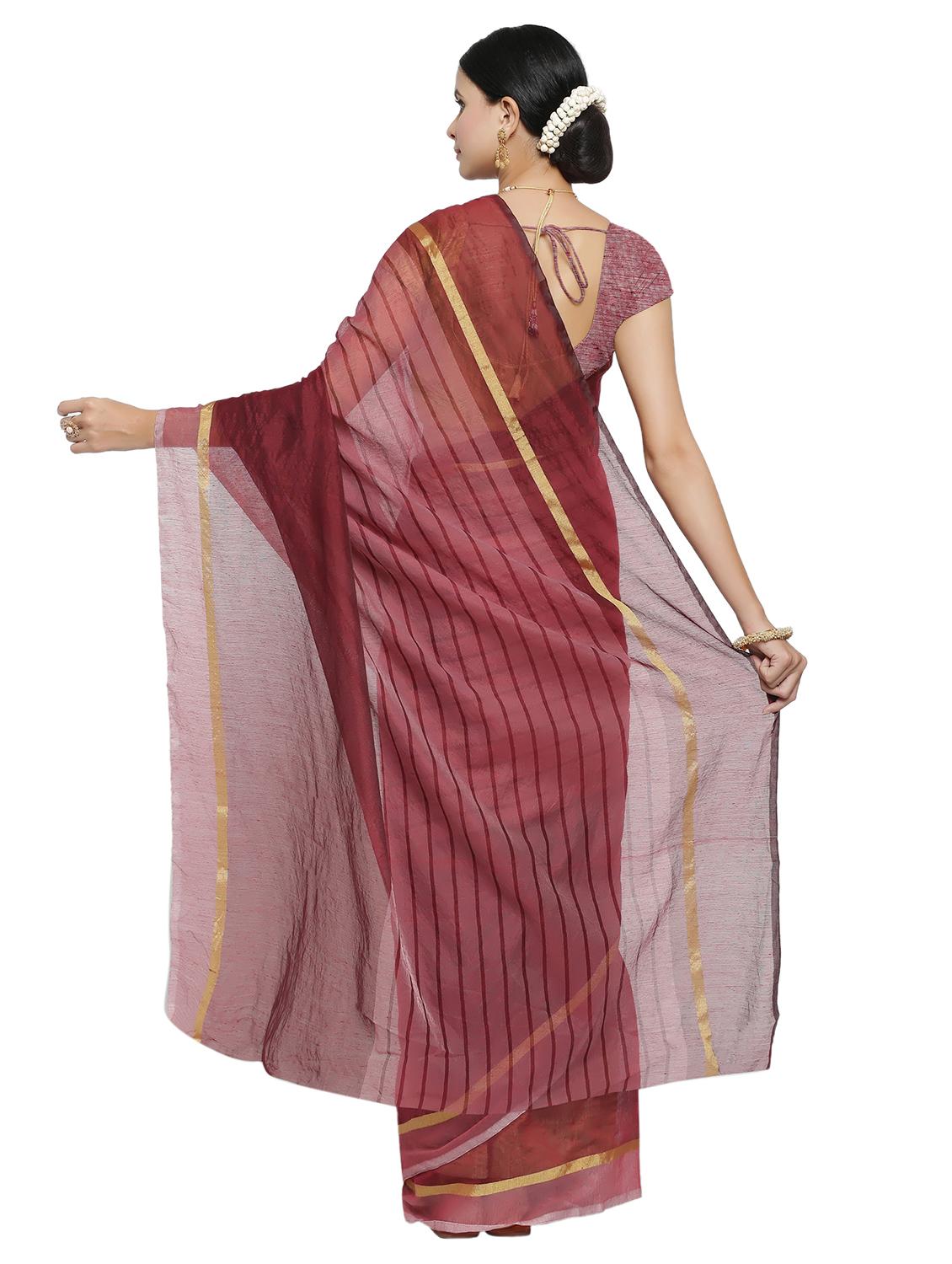 striped woven saree with blouse - 16824169 - Zoom Image - 2