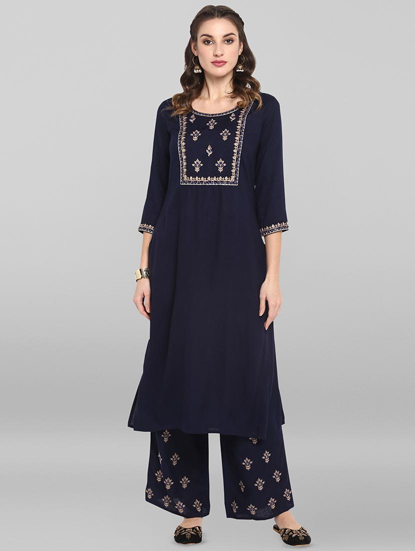embroidered kurta palazzo set - 16824455 - Zoom Image - 1