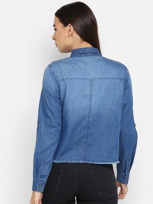 frayed hem denim shirt - 16824700 - Standard Image - 3