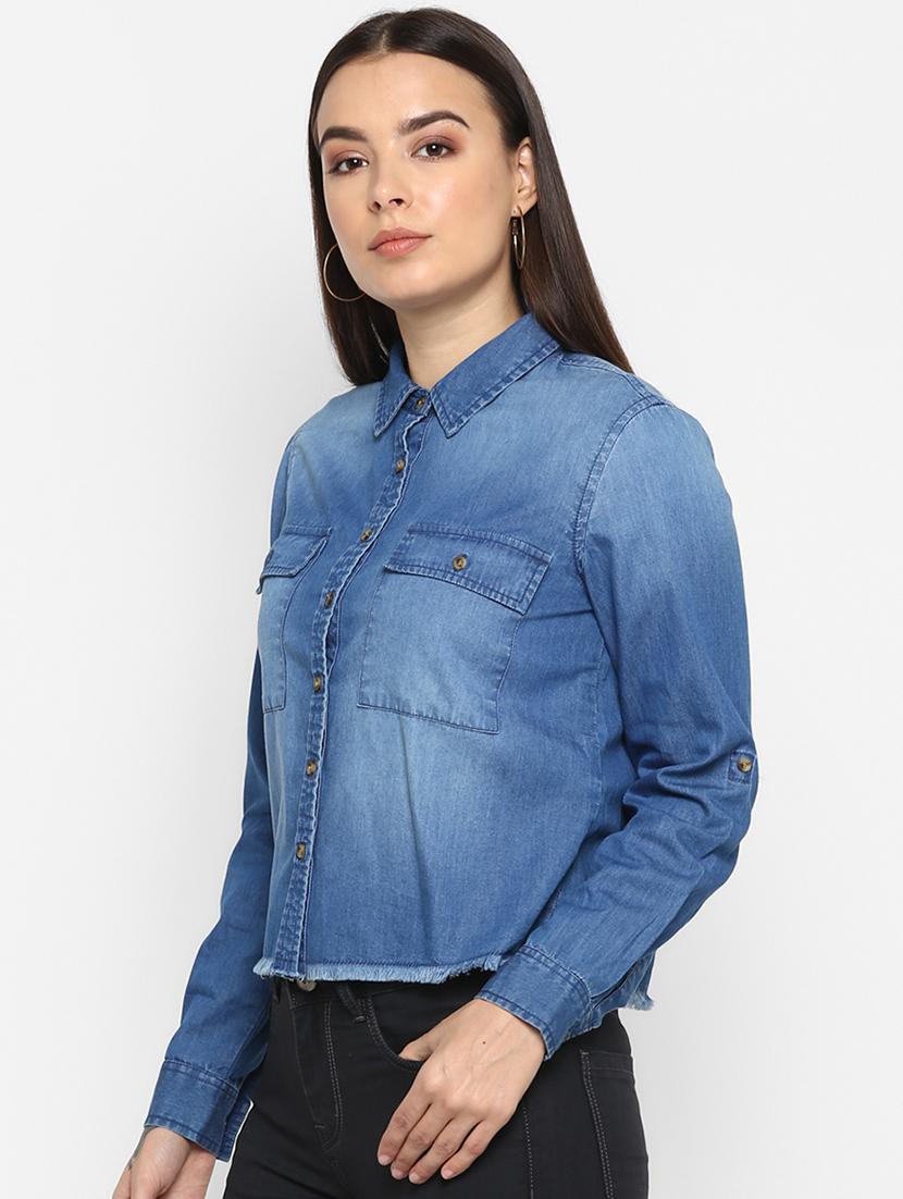frayed hem denim shirt - 16824700 - Zoom Image - 2