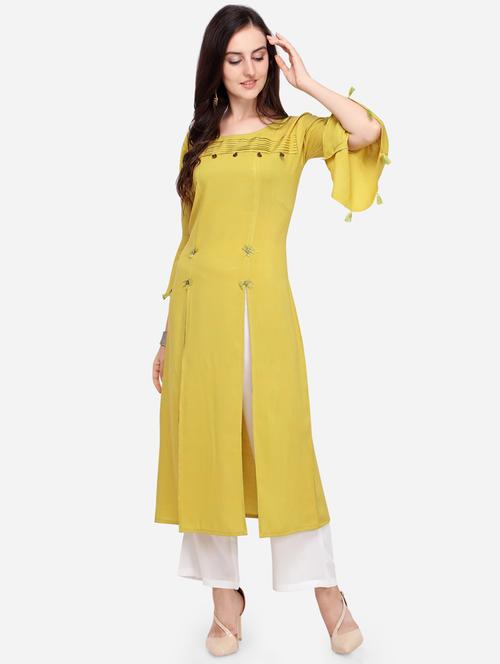solid double slit kurta - 16824851 - Standard Image - 1