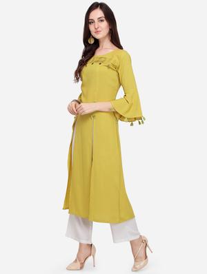 solid double slit kurta - 16824851 - Standard Image - 2