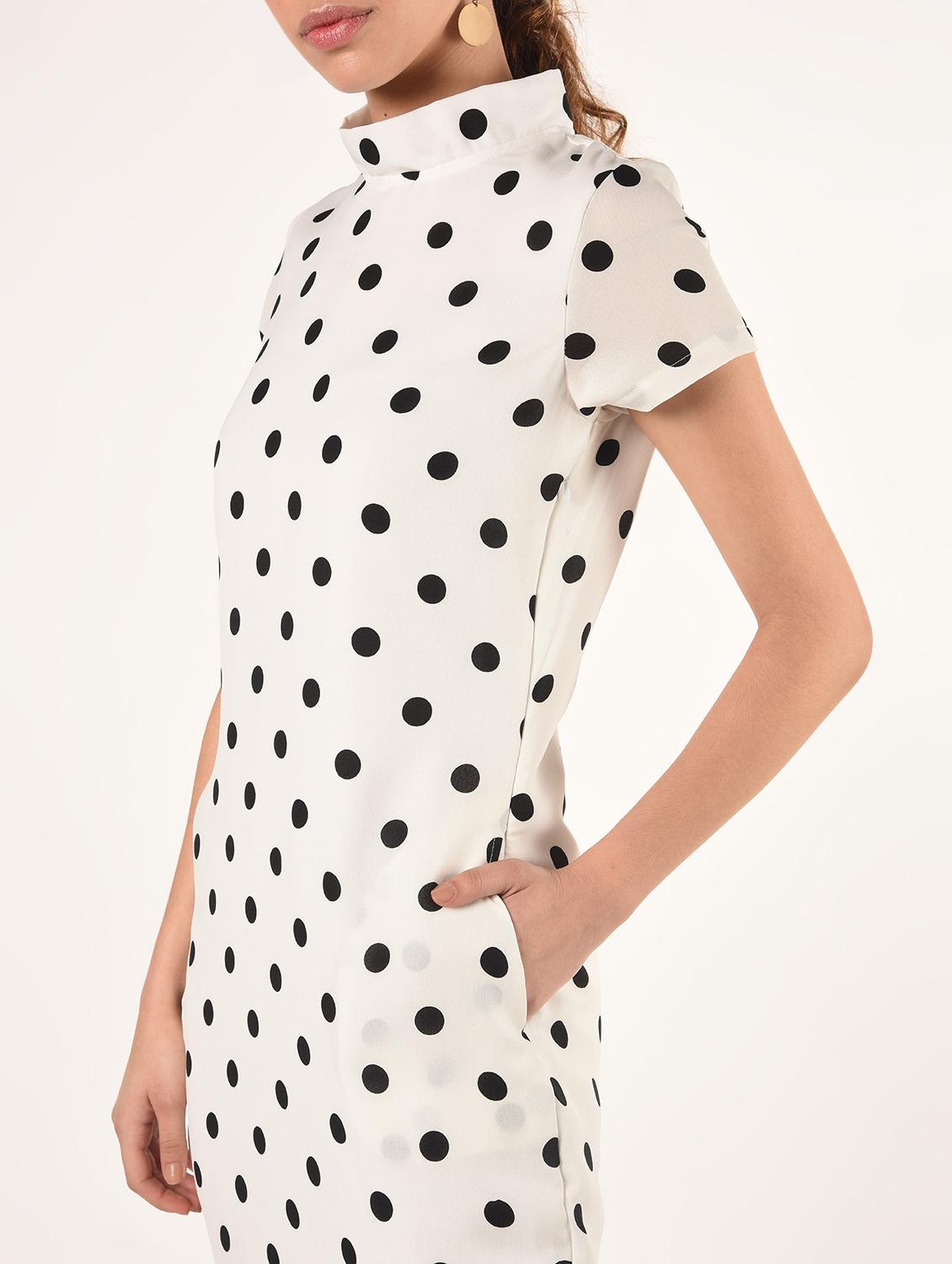 mock neck polka dot sheath dress - 16825138 - Zoom Image - 4