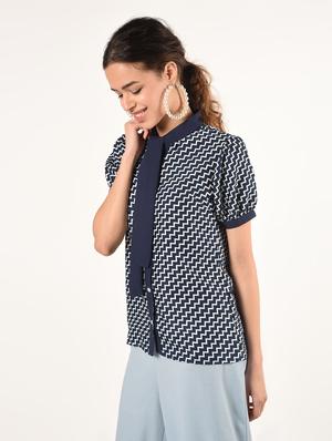 tie neck chevron shirt - 16825145 - Standard Image - 2