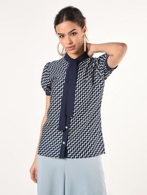 tie neck chevron shirt - 16825145 - Standard Image - 3