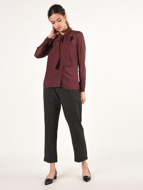 tie up neck solid shirt - 16825146 - Standard Image - 1