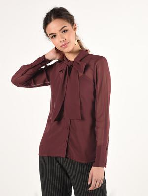 tie up neck solid shirt - 16825146 - Standard Image - 2