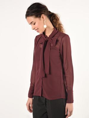 tie up neck solid shirt - 16825146 - Standard Image - 3