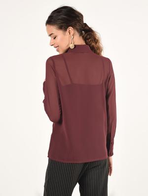 tie up neck solid shirt - 16825146 - Standard Image - 4