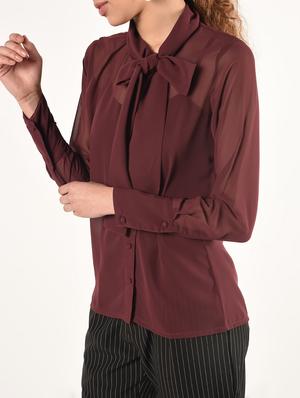 tie up neck solid shirt - 16825146 - Standard Image - 5