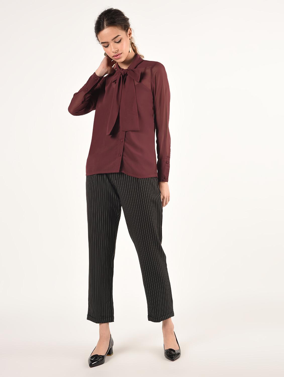 tie up neck solid shirt - 16825146 - Zoom Image - 1