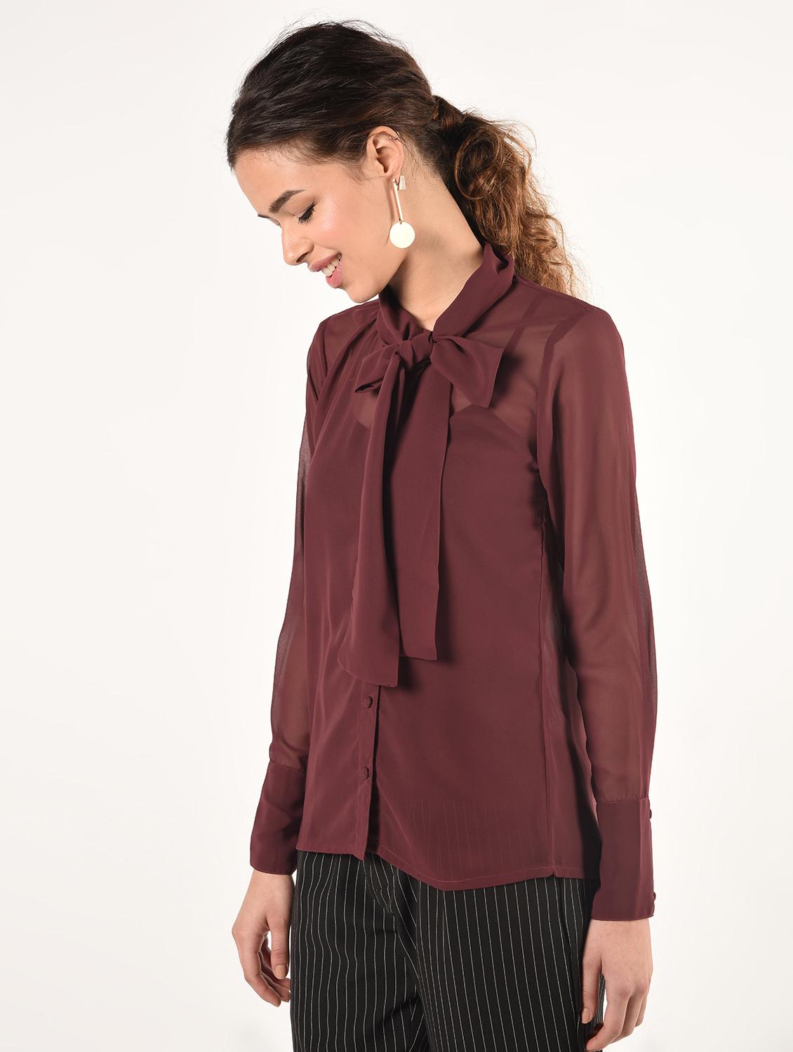 tie up neck solid shirt - 16825146 - Zoom Image - 3