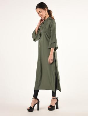 bell sleeves solid straight kurta - 16825158 - Standard Image - 2