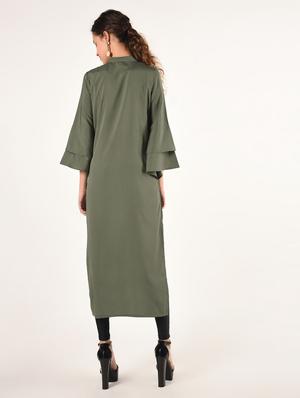 bell sleeves solid straight kurta - 16825158 - Standard Image - 3