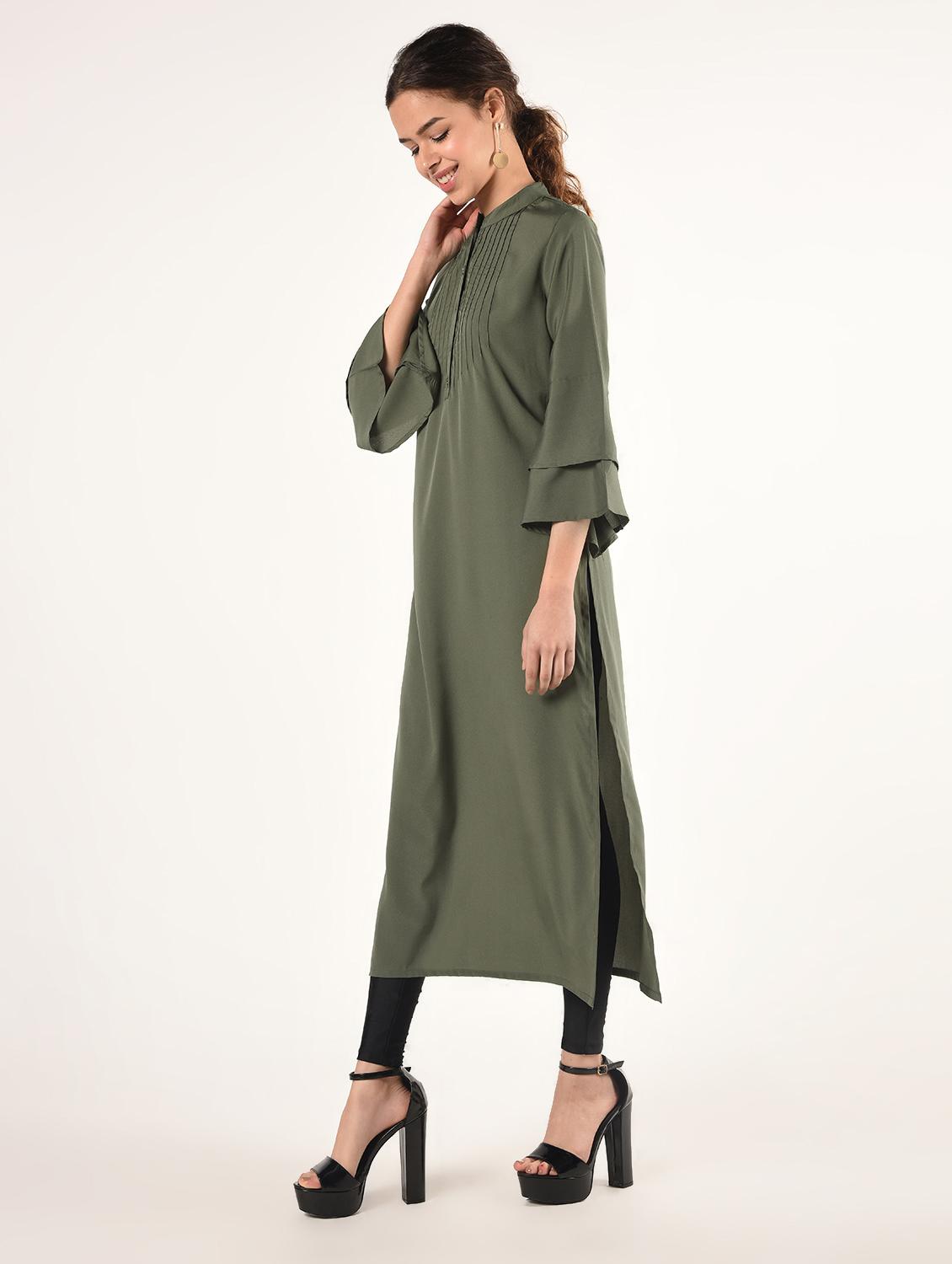 bell sleeves solid straight kurta - 16825158 - Zoom Image - 2