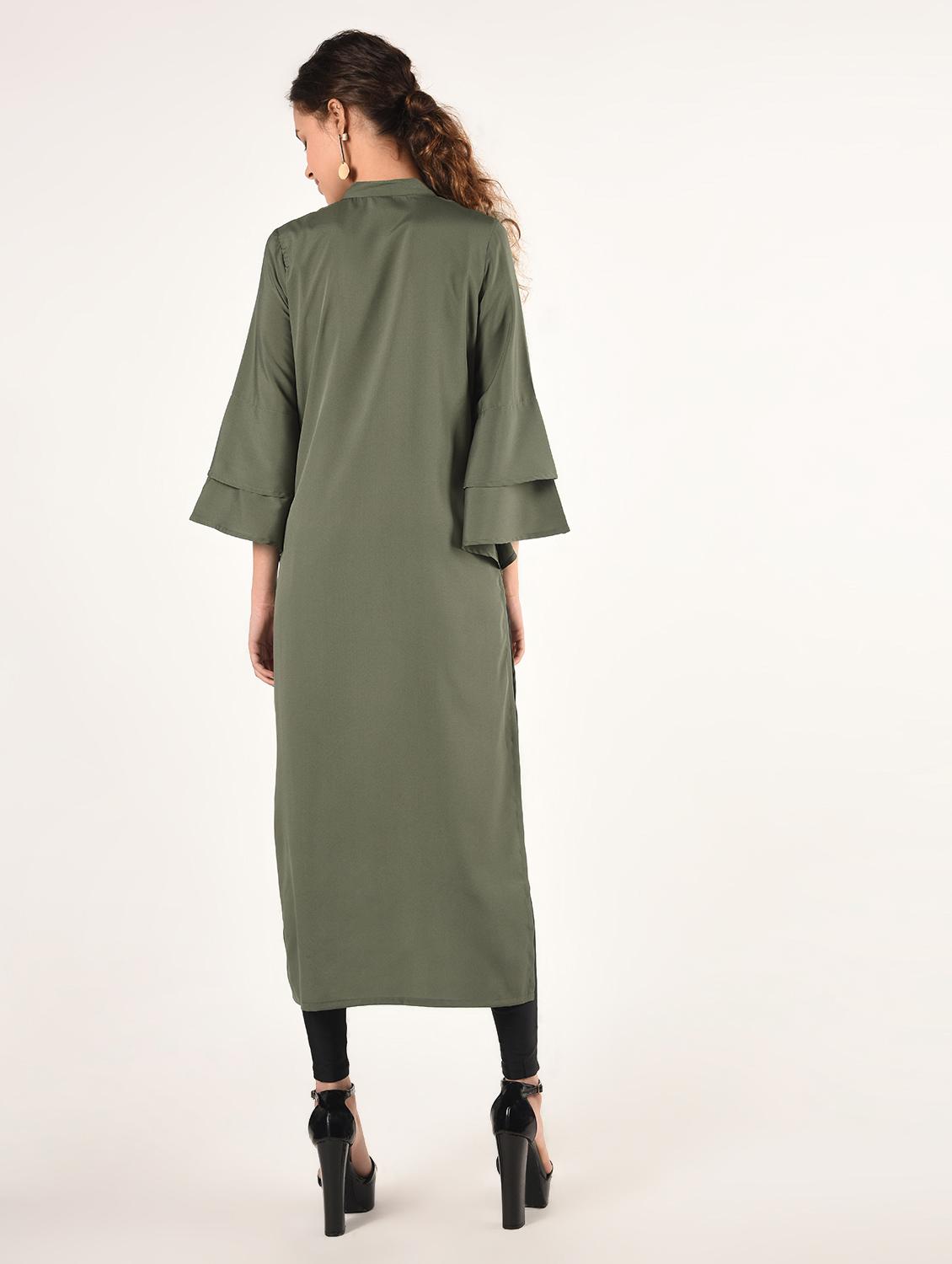 bell sleeves solid straight kurta - 16825158 - Zoom Image - 3