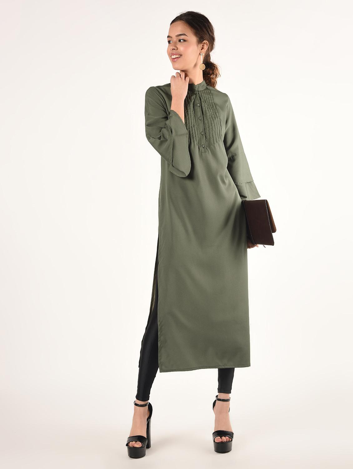 bell sleeves solid straight kurta - 16825158 - Zoom Image - 4