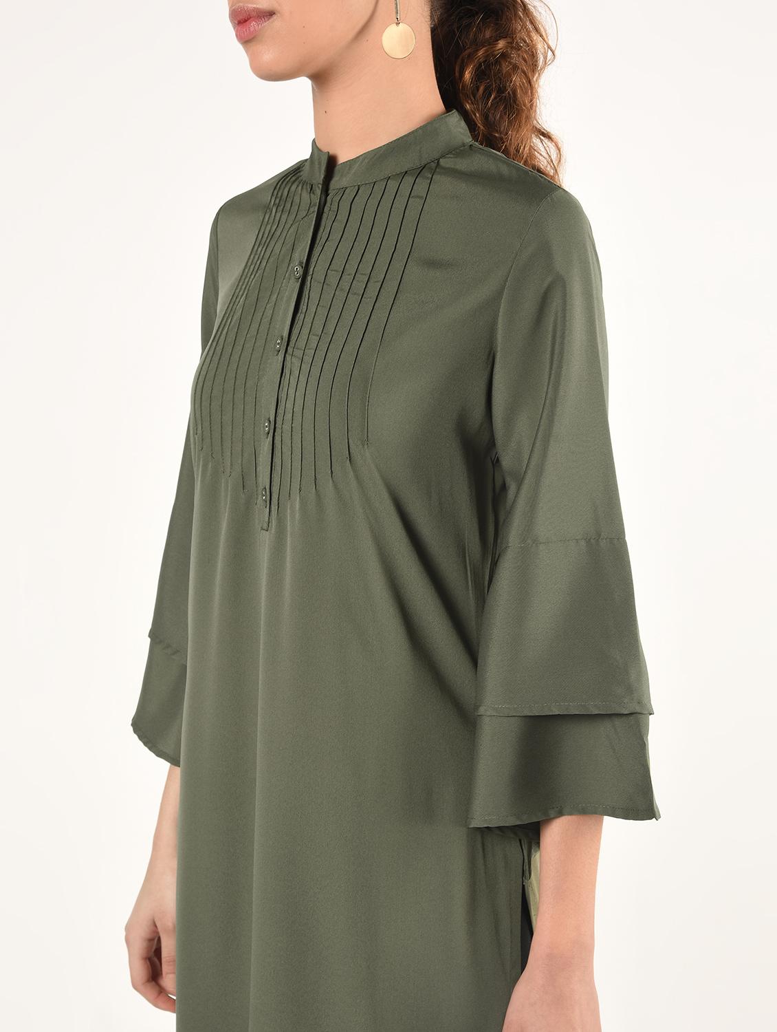 bell sleeves solid straight kurta - 16825158 - Zoom Image - 5