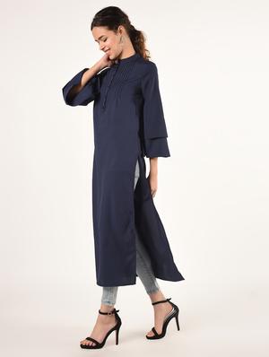 bell sleeves solid straight kurta - 16825160 - Standard Image - 2