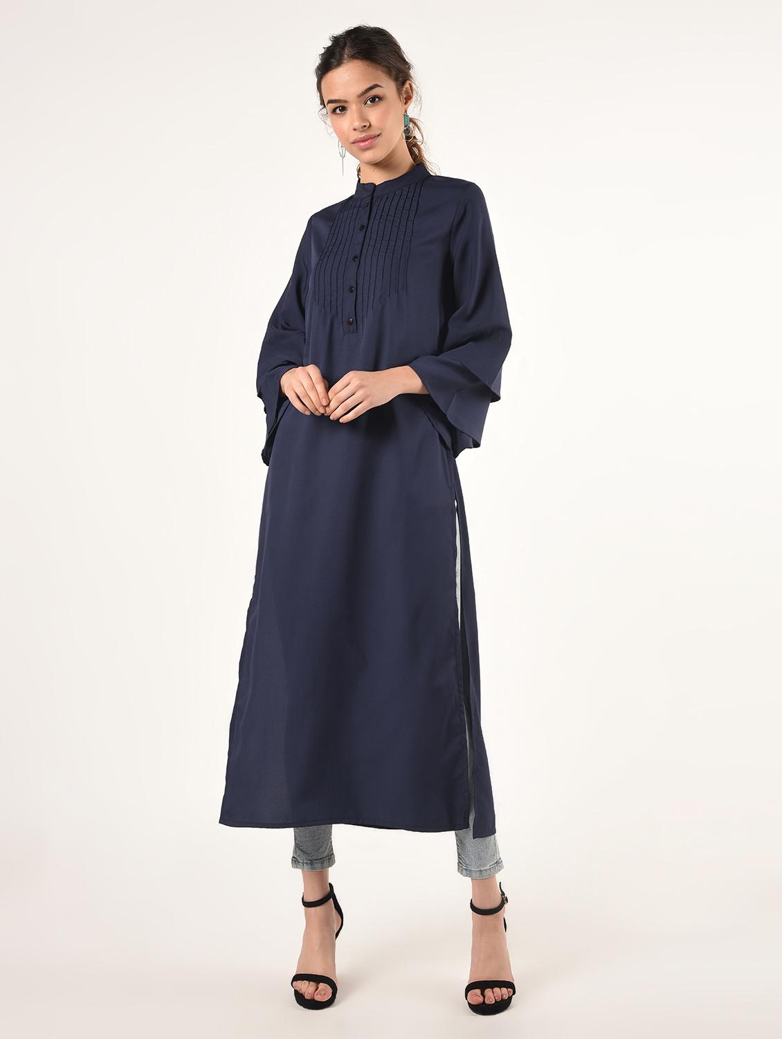 bell sleeves solid straight kurta - 16825160 - Zoom Image - 1