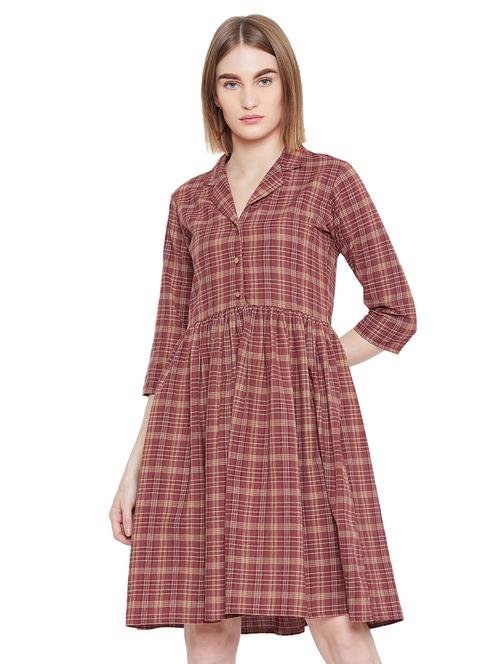 gathered detail checkered a-line dress - 16826093 - Standard Image - 1