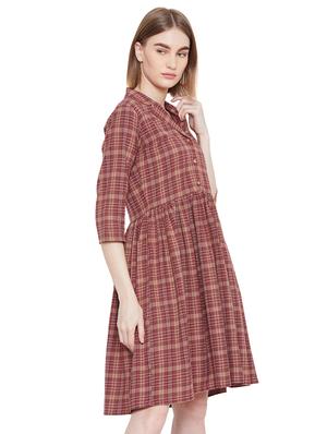 gathered detail checkered a-line dress - 16826093 - Standard Image - 2