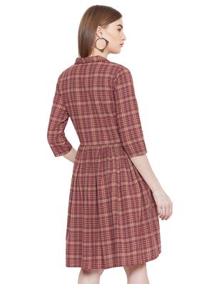 gathered detail checkered a-line dress - 16826093 - Standard Image - 3