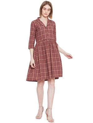 gathered detail checkered a-line dress - 16826093 - Standard Image - 4