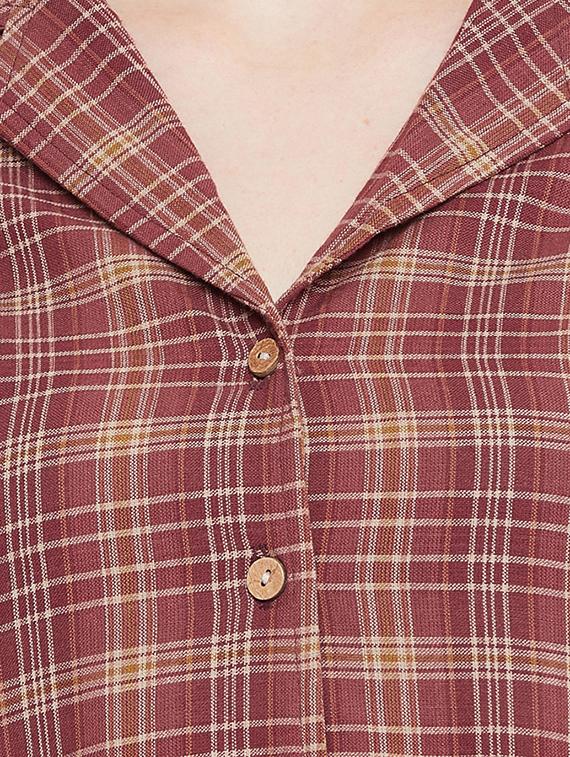 gathered detail checkered a-line dress - 16826093 - Zoom Image - 5
