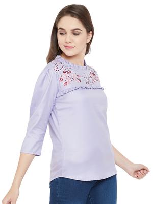 embroidered detail frill trim top - 16826101 - Standard Image - 2