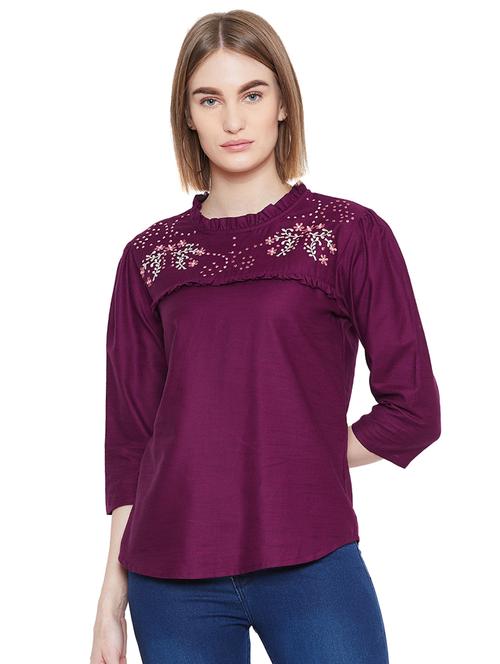embroidered detail frill trim top - 16826102 - Standard Image - 1
