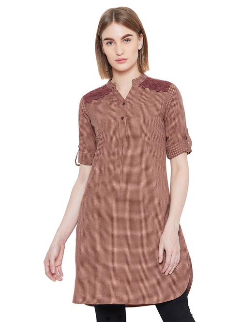 curved hem gingham tunic - 16826105 - Standard Image - 1