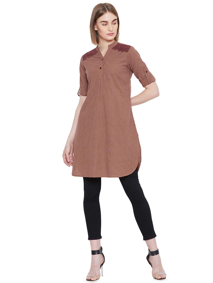 curved hem gingham tunic - 16826105 - Zoom Image - 4