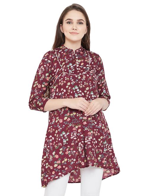 mandarin neck floral high-low tunic - 16826107 - Standard Image - 1
