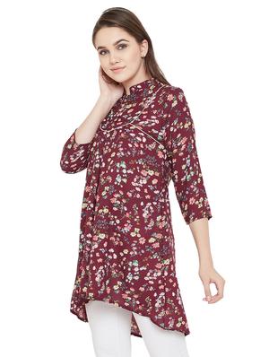 mandarin neck floral high-low tunic - 16826107 - Standard Image - 2