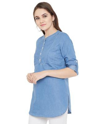 mandarin neck denim tunic - 16826110 - Standard Image - 2
