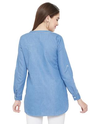 mandarin neck denim tunic - 16826110 - Standard Image - 3