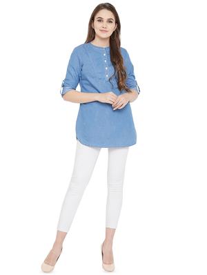 mandarin neck denim tunic - 16826110 - Standard Image - 4