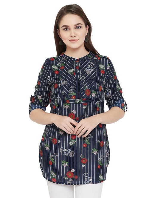 mandarin neck striped tunic - 16826114 - Standard Image - 1