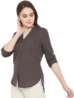 mandarin neck checkered shirt - 16826126 - Standard Image - 2