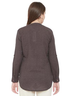 mandarin neck checkered shirt - 16826126 - Standard Image - 3