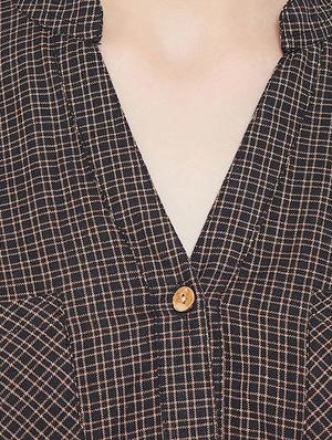 mandarin neck checkered shirt - 16826126 - Standard Image - 5