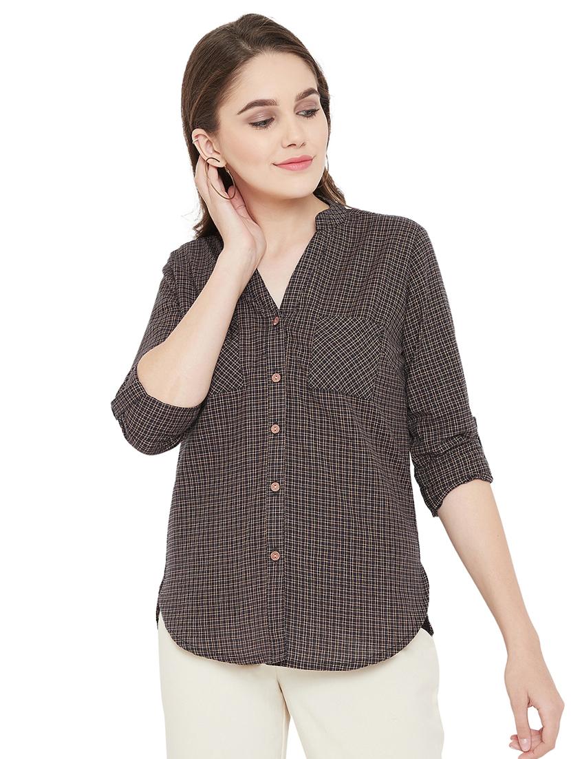 mandarin neck checkered shirt - 16826126 - Zoom Image - 1