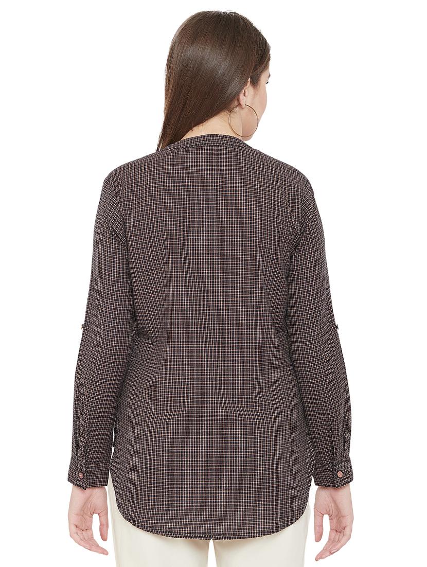 mandarin neck checkered shirt - 16826126 - Zoom Image - 3