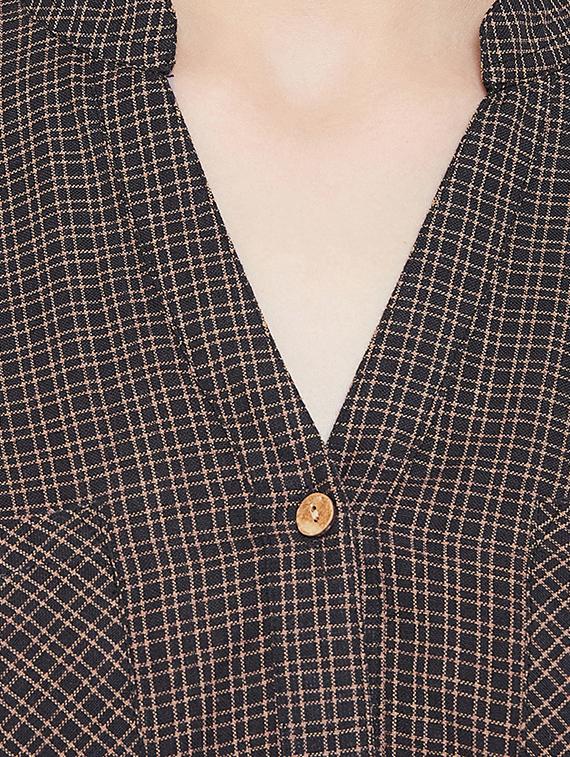 mandarin neck checkered shirt - 16826126 - Zoom Image - 5