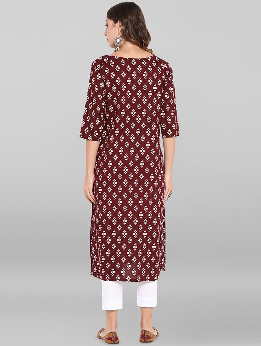 ikat print straight kurta - 16826135 - Zoom Image - 3