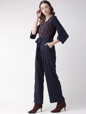 embroidered detail tie front jumpsuit - 16826853 - Standard Image - 2