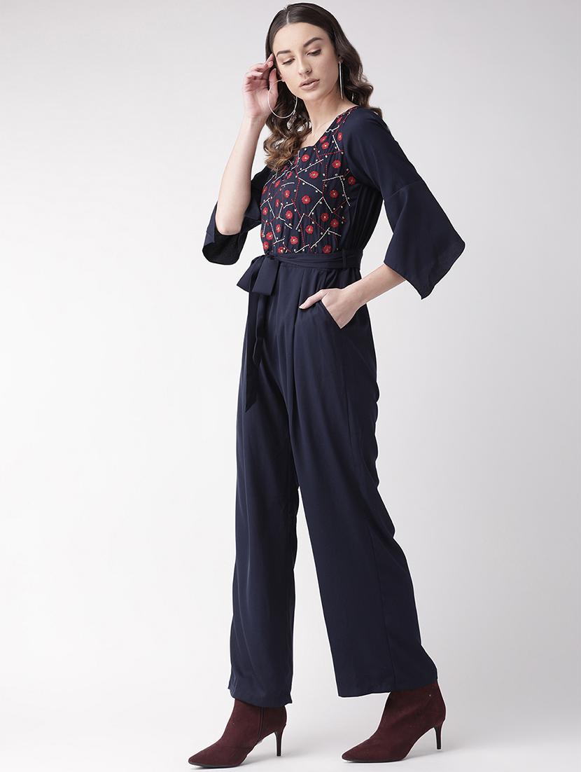 embroidered detail tie front jumpsuit - 16826853 - Zoom Image - 2
