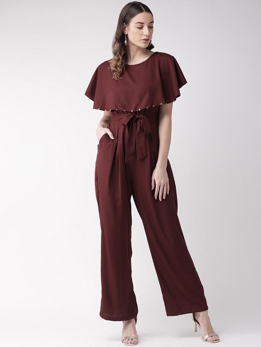tie front cape sleeved full leg jumpsuit - 16826854 - Zoom Image - 1