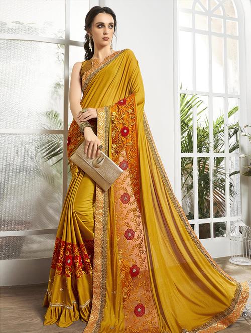 solid bordered saree with blouse - 16828132 - Very Small Image - 1